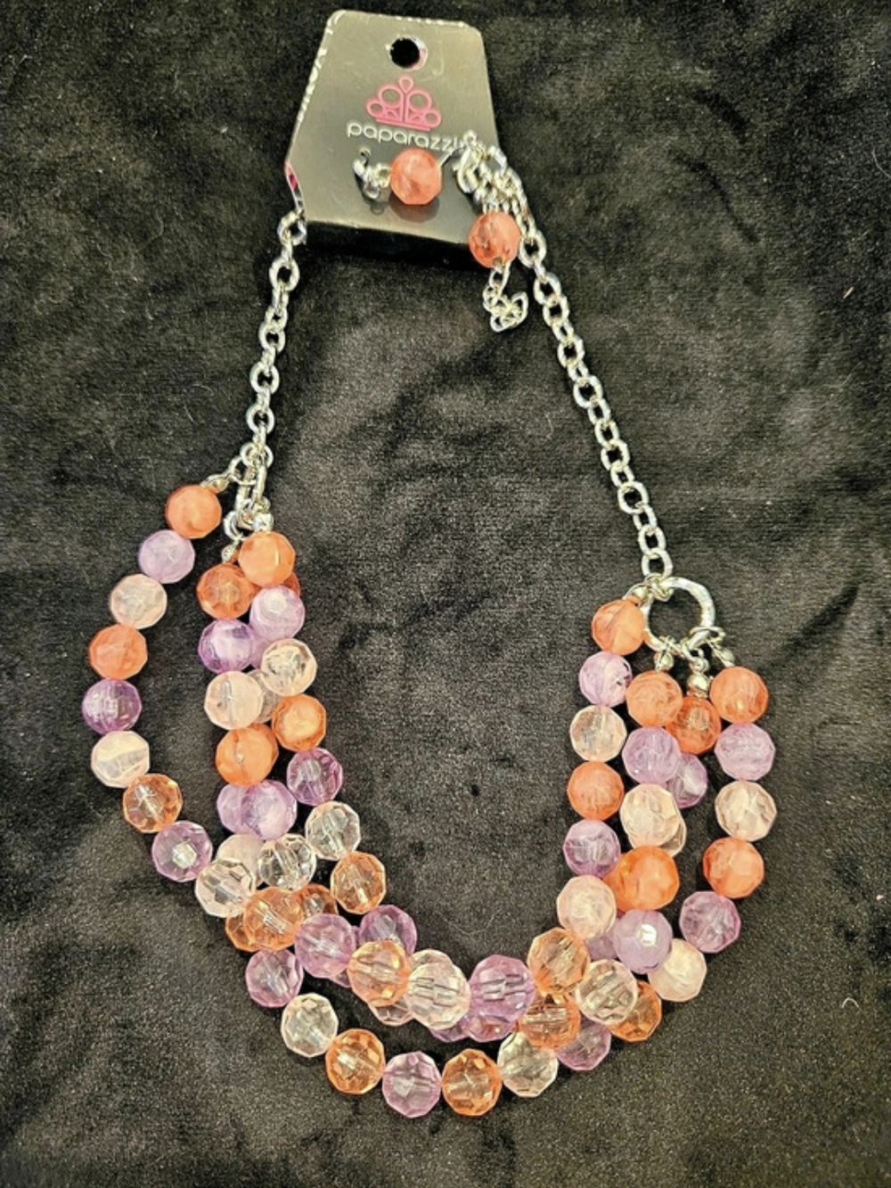 paparazzi Beaded Statement Necklace Orange & Pink